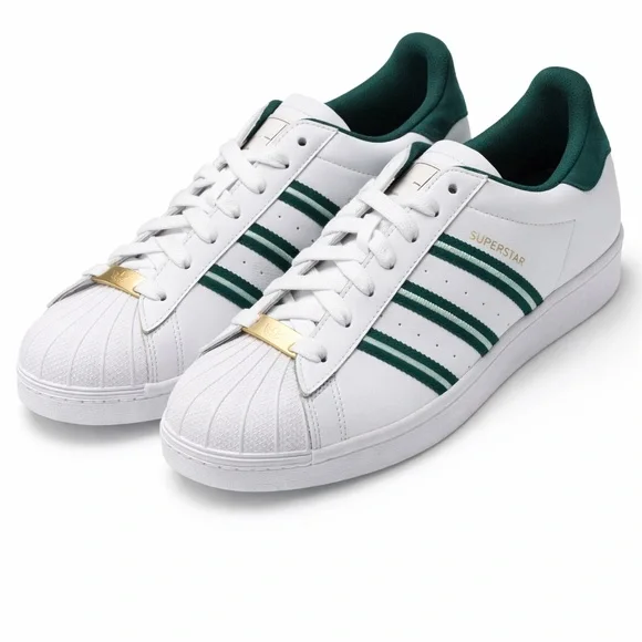 Adidas Superstar White Green Stripe Gold Plate Sneakers Men’s 9 Women’s 10.5 - Picture 2 of 6